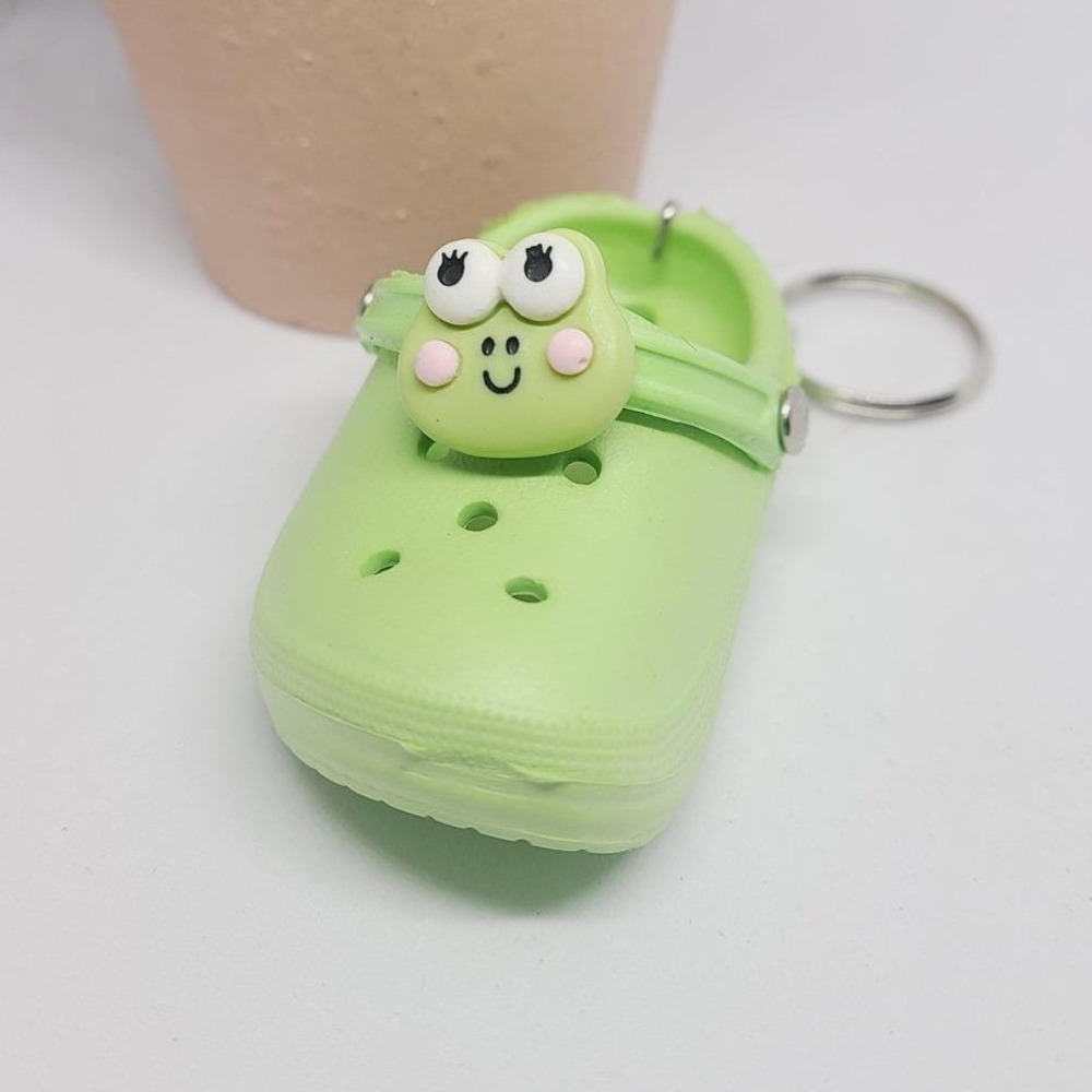 Handmade Cute Froggy‎ Croc Keychain Green Shoe Charm Bag Accessory Collectible